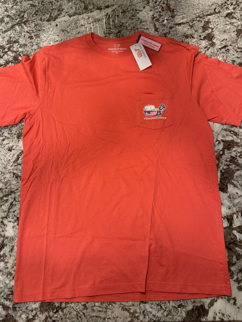 Vineyard Vines Lacrosse Coral Pink Short-Sleeve Pocket Tee, Size Medium